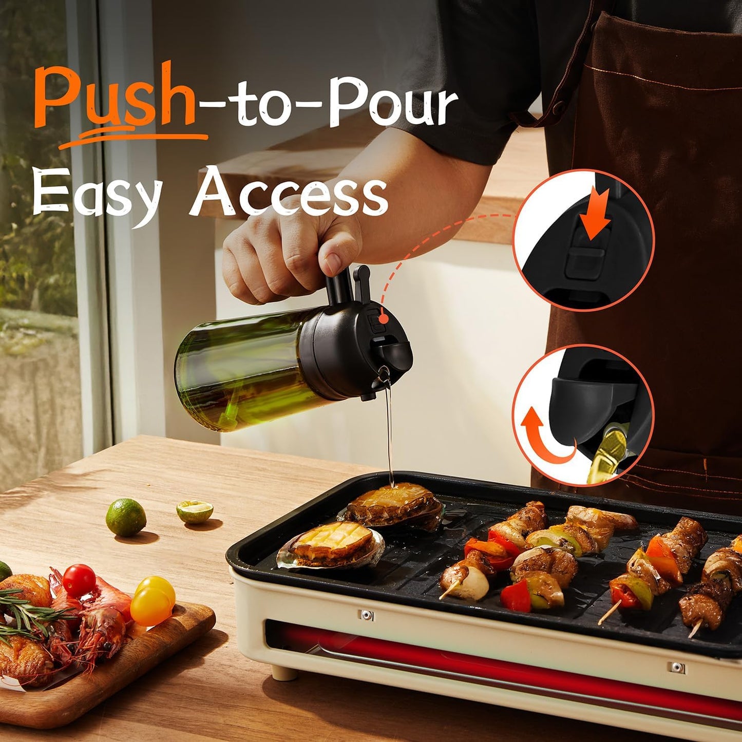 Original 16oz/470ml Olive Oil Dispenser Bottle for Kitchen Gadgets and Air Fryer Accessories - Olive Oil Sprayer for Cooking w/Stickers - Black