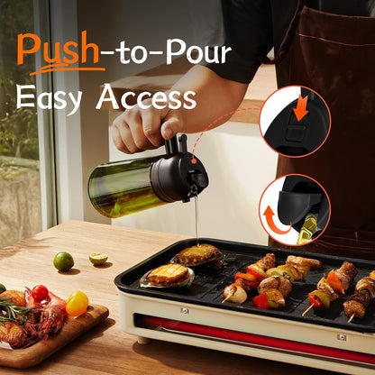 Original 16oz/470ml Olive Oil Dispenser Bottle for Kitchen Gadgets and Air Fryer Accessories - Olive Oil Sprayer for Cooking w/Stickers - Black