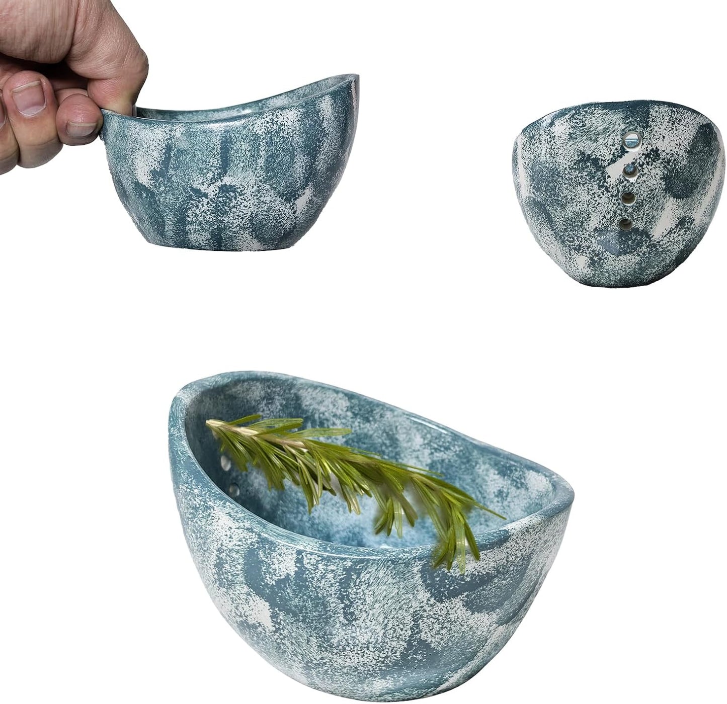 Pottery Herb Stripper Bowl，Small Handmade Herb Stripper Tool，Unique Ceramic Herb Stripper，with Different Hole Sizes for Separating Leaves and Stems，Suitable For Coriander, Rosemary, Etc (Beige)
