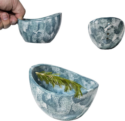 Pottery Herb Stripper Bowl，Small Handmade Herb Stripper Tool，Unique Ceramic Herb Stripper，with Different Hole Sizes for Separating Leaves and Stems，Suitable For Coriander, Rosemary, Etc (Beige)