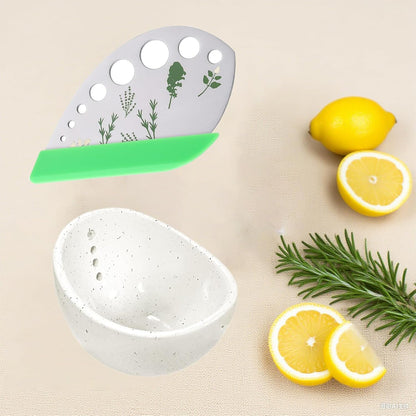 Pottery Herb Stripper Bowl，Small Handmade Herb Stripper Tool，Unique Ceramic Herb Stripper，with Different Hole Sizes for Separating Leaves and Stems，Suitable For Coriander, Rosemary, Etc (Beige)