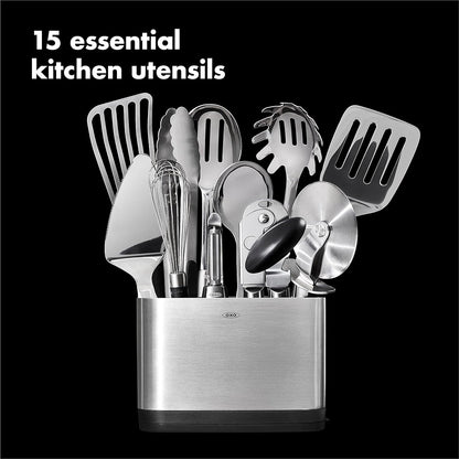 Steel Piece Utensil Set, 15 PC, Stainless Steel