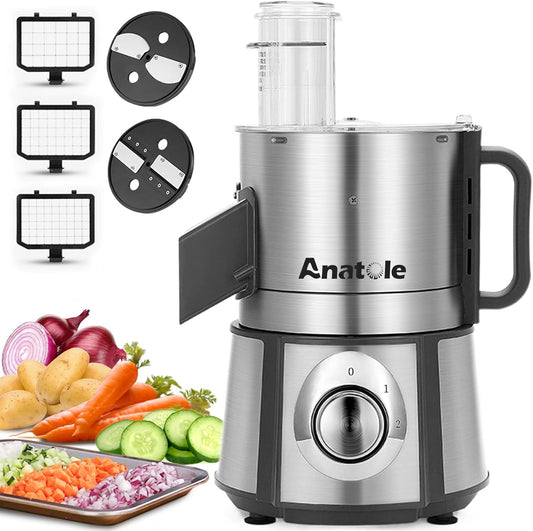 Electric Vegetable Dicer Slicer Shredder 5 in 1 Commercial Food Processor 16-Cup Stainless Steel Veggie Chopper Heavy Duty with 5 Blades Auto Discharge for Potato Onion Carrot 300W