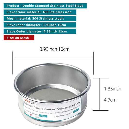 304 Stainless Steel Mesh Lab Sieve, 80 Mesh (0.2mm) Aperture Test Sieve, 4inch(10cm) Diameter Economy Standard Analysis Sample Test Sieves for Industrial Laboratory Homes - Colors A