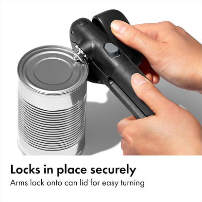 Good Grips Lock & Go Can Opener, Manual Can Opener with Locking Arms and Easy-Release Button, Handheld Kitchen Gadget, Compact Kitchen Utensil for Everyday Use