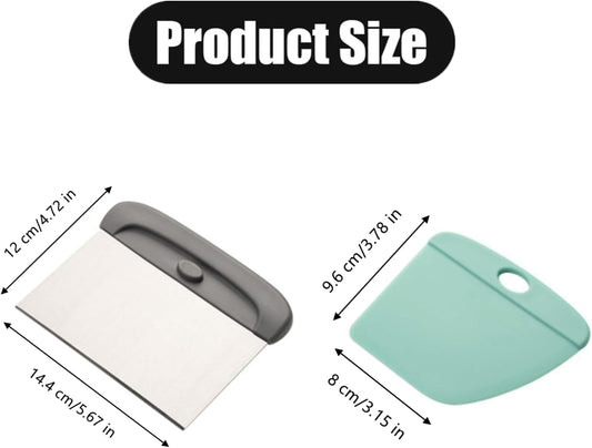 Bench Bread Scraper, 1 Set | Professional, Stainless Steel, Dough Cutter Pizza Cutter, Grip Handles, Kitchen