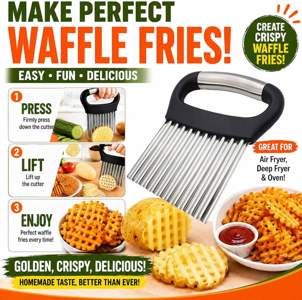 FANTEXY Large Crinkle Cutter for Veggies, Stainless Steel Wave Cutter
