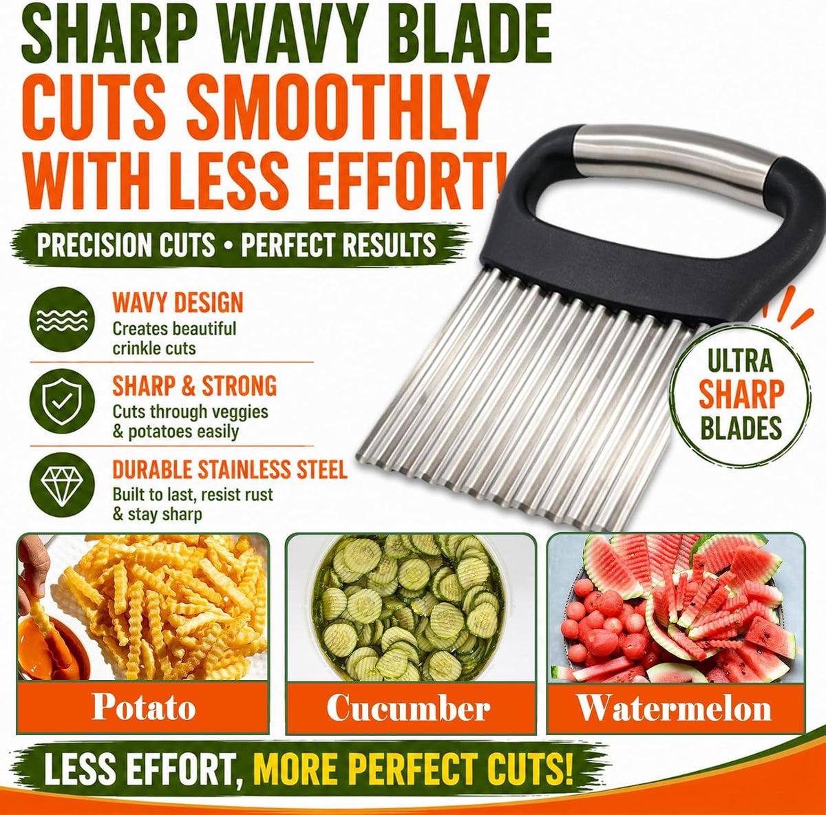 FANTEXY Large Crinkle Cutter for Veggies, Stainless Steel Wave Cutter