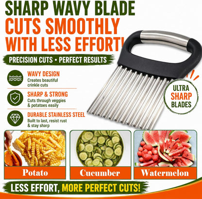FANTEXY Large Crinkle Cutter for Veggies, Stainless Steel Wave Cutter
