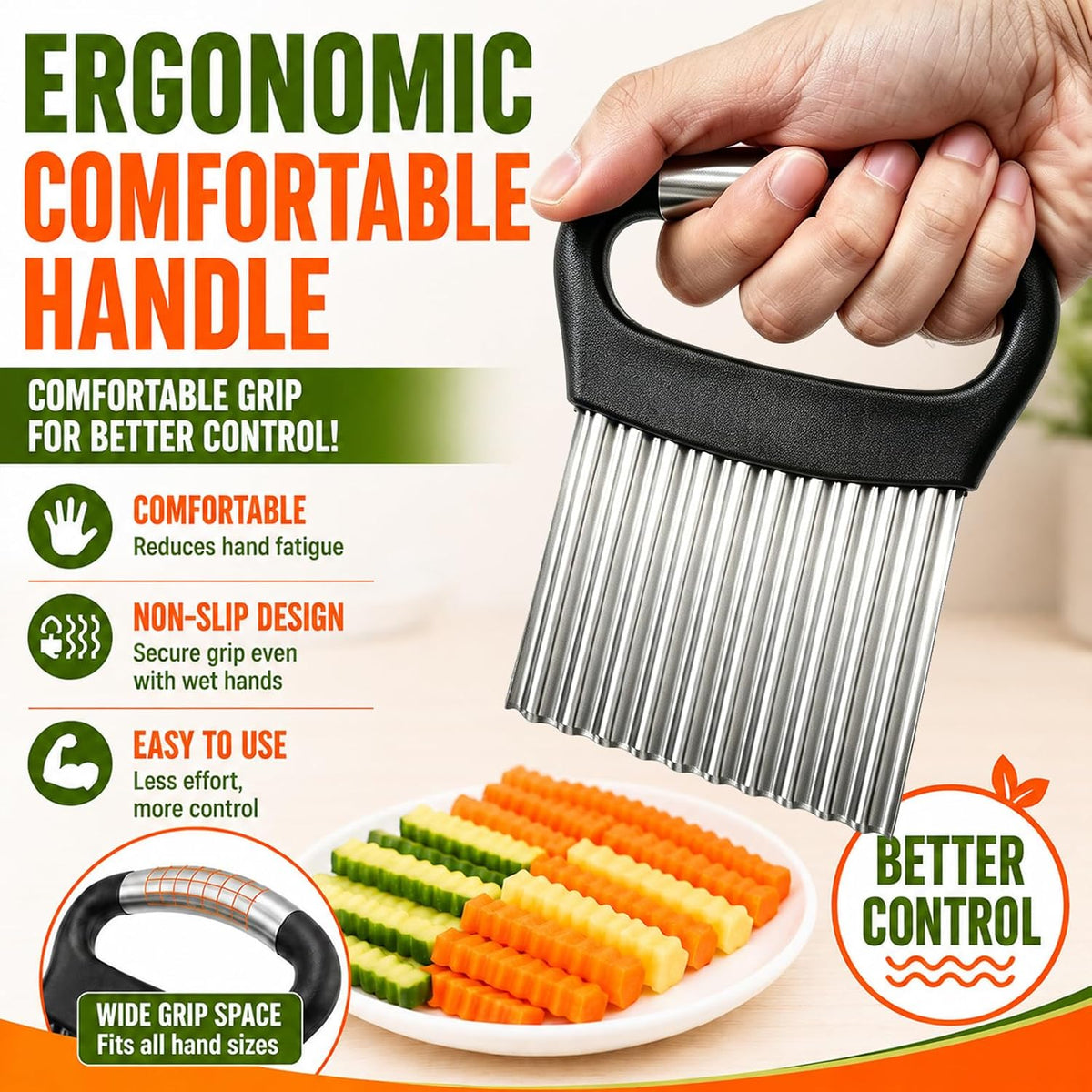 FANTEXY Large Crinkle Cutter for Veggies, Stainless Steel Wave Cutter