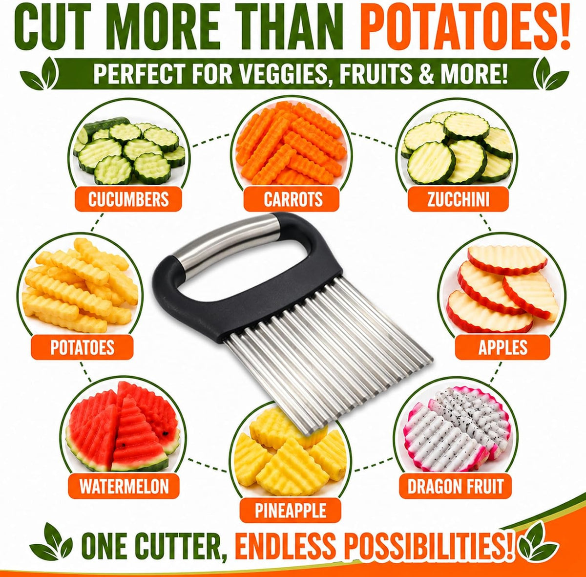 FANTEXY Large Crinkle Cutter for Veggies, Stainless Steel Wave Cutter