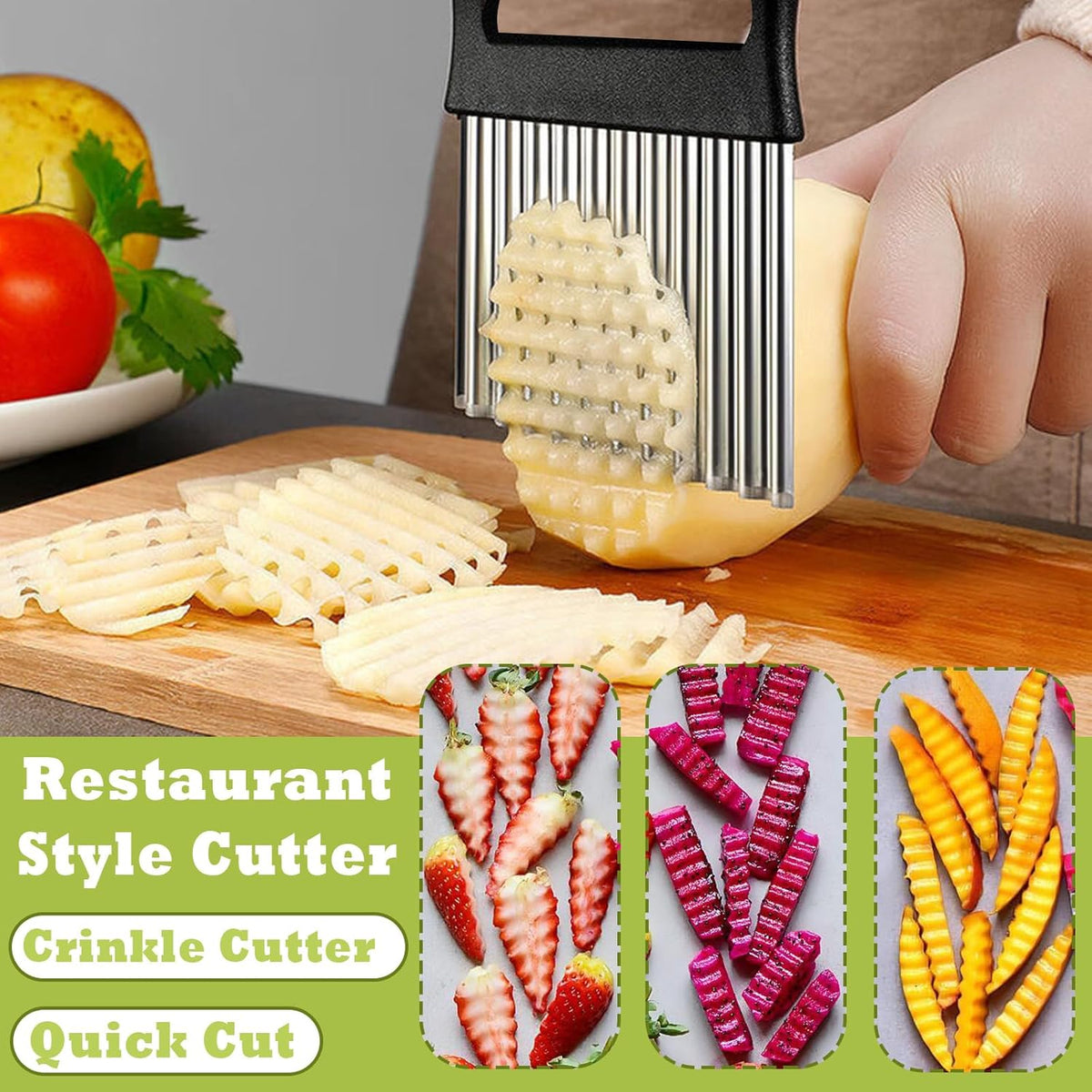 FANTEXY Large Crinkle Cutter for Veggies, Stainless Steel Wave Cutter