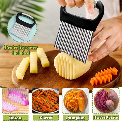 FANTEXY Large Crinkle Cutter for Veggies, Stainless Steel Wave Cutter