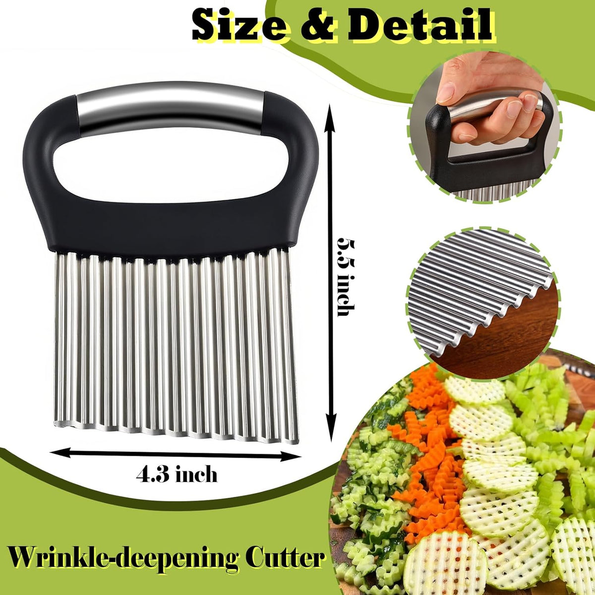 FANTEXY Large Crinkle Cutter for Veggies, Stainless Steel Wave Cutter