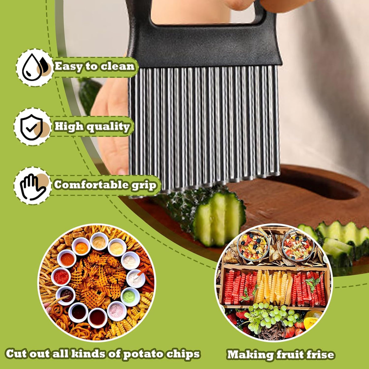 FANTEXY Large Crinkle Cutter for Veggies, Stainless Steel Wave Cutter