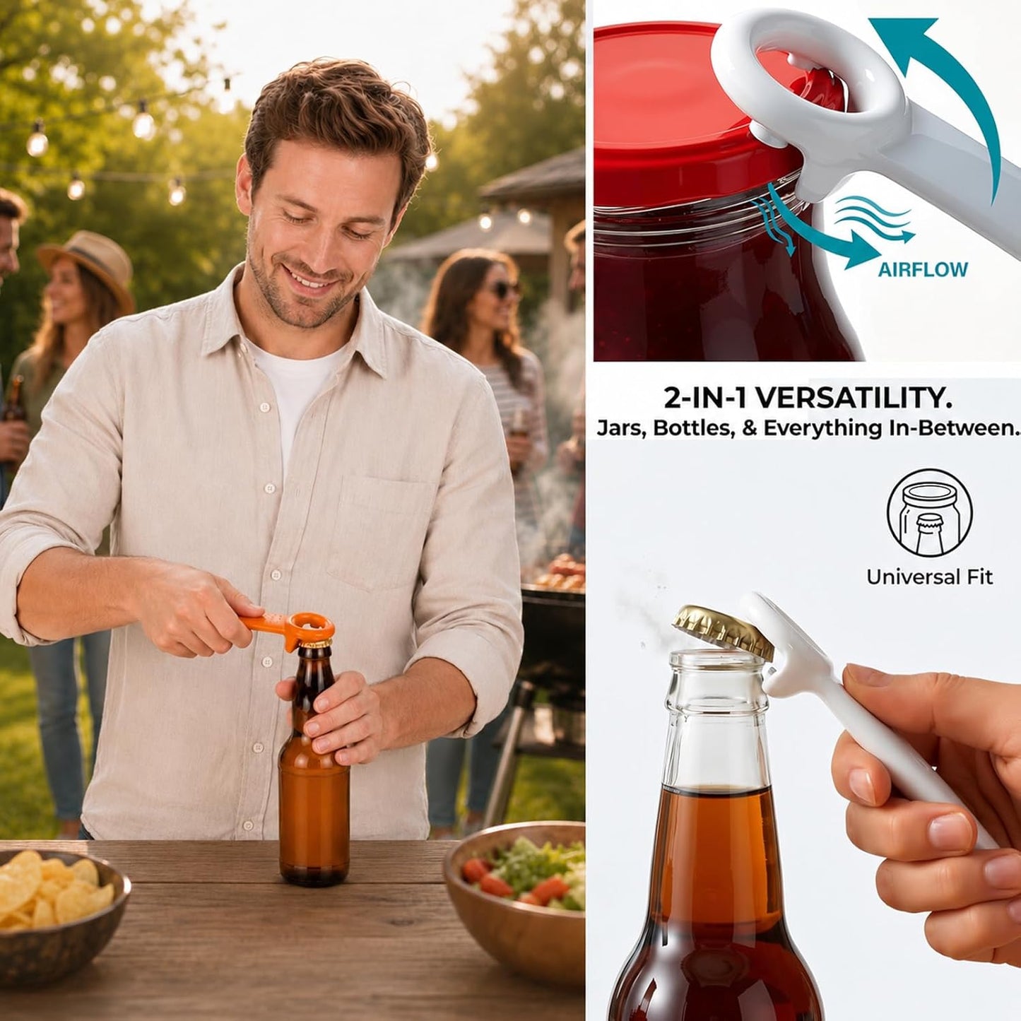 6 Pack Jar Key Opener for Weak Hands Seniors, Jar Lid Opener Vacuum Seal Popper Tool, Plastic Manual Jar Opener for Arthritis and Carpal Tunnel Relief, Kitchen Bottle Opener