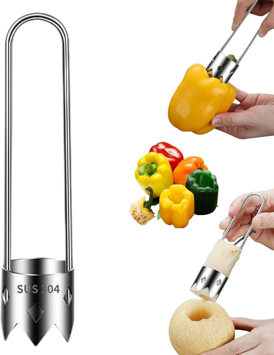 Fruit and Vegetable Corer Tool, 304 Stainless Steel Red Bell Pepper Seed Corer Tool for Pineapple Apple Pear Pepper Tomato, Universal Core Remover, Easy Kitchen Gadget