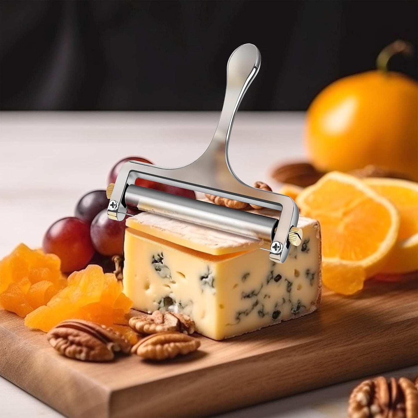 Wire Cheese Slicer Handheld Cutter with 1 Extra Wire, Silver | Stainless Steel Cheese Cutter Wire for Mozzarella, Cheddar, Gruyere, Adjustable Thickness Cheese Shaver for Block Cheese