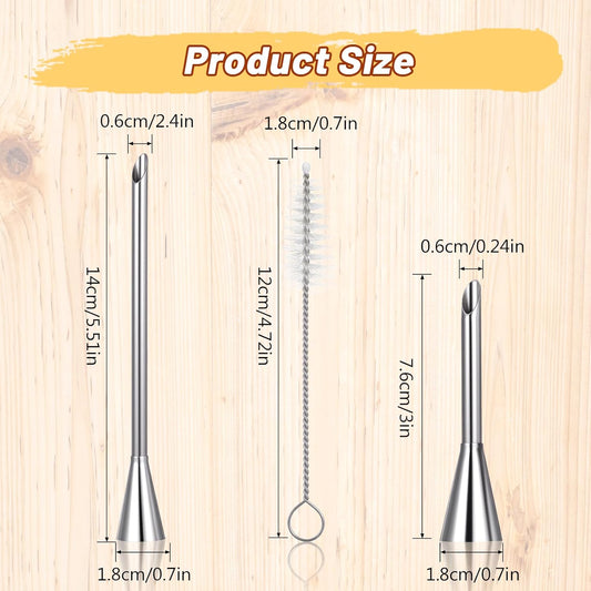 3Pcs Filling Piping Tip,Cream Icing Piping Nozzle Tips with Brush | Stainless Steel Long Cream Nozzle Decor,Small Pastry Icing Piping Decorating Tools + Decorating Cleaning Brush for Decorating