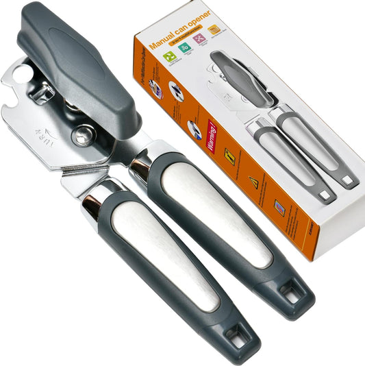 Can Opener, 3-In-1 Manual Can Openers, Cordless Tin Opener with Lids off Jar Opener and Bottle Opener in One, Smooth Edge and Heavy Duty Stainless Steel Sharp Blade