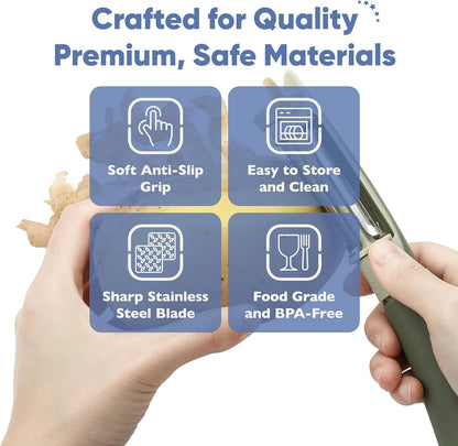 Tri-Blade Side Peeler – Stainless Steel Blade Fruit Peelers for Kitchen – Vegetable Slicer Kitchen Tool, Serrated, Julienne Peeler and Blemish Remover
