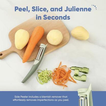 Tri-Blade Side Peeler – Stainless Steel Blade Fruit Peelers for Kitchen – Vegetable Slicer Kitchen Tool, Serrated, Julienne Peeler and Blemish Remover