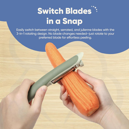 Tri-Blade Side Peeler – Stainless Steel Blade Fruit Peelers for Kitchen – Vegetable Slicer Kitchen Tool, Serrated, Julienne Peeler and Blemish Remover