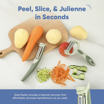 Tri-Blade Side Peeler – Stainless Steel Blade Fruit Peelers for Kitchen – Vegetable Slicer Kitchen Tool, Serrated, Julienne Peeler and Blemish Remover