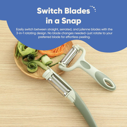 Tri-Blade Side Peeler – Stainless Steel Blade Fruit Peelers for Kitchen – Vegetable Slicer Kitchen Tool, Serrated, Julienne Peeler and Blemish Remover
