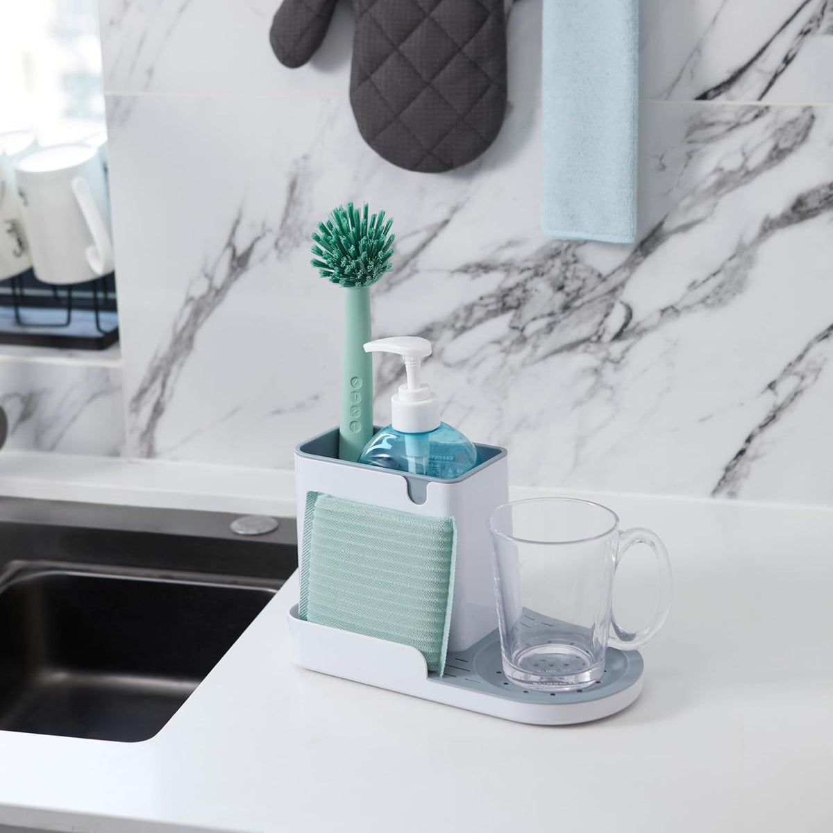 Kitchen Sink Caddy Organizer for Sponge and Brush Storage, Large, White