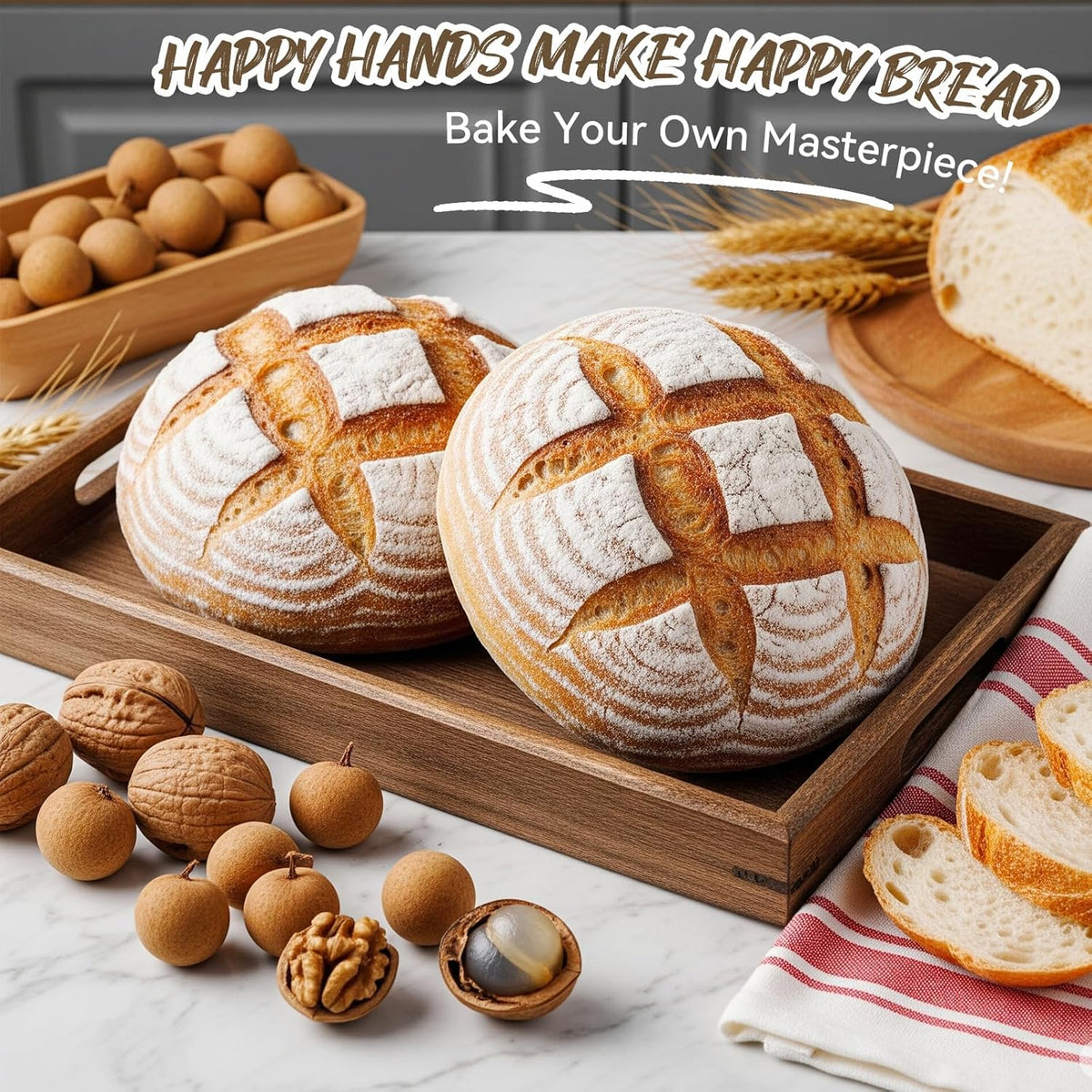9" & 10" Banneton Bread Proofing Basket Set, Round Banneton Basket for Sourdough Baking, Baking Supplies with Linen Liner, Bread Lame & Dough Whisk, Sourdough Proofing Tools