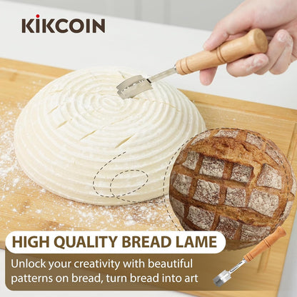 9" & 10" Banneton Bread Proofing Basket Set, Round Banneton Basket for Sourdough Baking, Baking Supplies with Linen Liner, Bread Lame & Dough Whisk, Sourdough Proofing Tools
