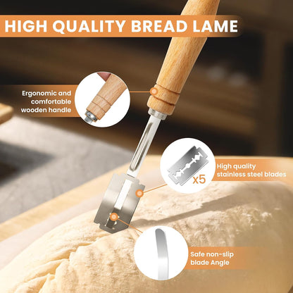 9" & 10" Banneton Bread Proofing Basket Set, Round Banneton Basket for Sourdough Baking, Baking Supplies with Linen Liner, Bread Lame & Dough Whisk, Sourdough Proofing Tools
