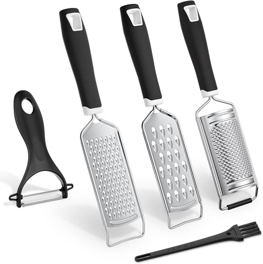5 Pcs Zester Grater Set Cheese Grater with Stainless Steel Blade for Kitchen Tool for Parmesan Cheese, Ginger, Garlic, Nutmeg, Chocolate, Vegetables, Fruits Dishwasher Safe