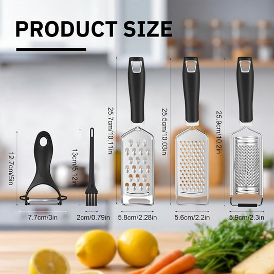 5 Pcs Zester Grater Set Cheese Grater with Stainless Steel Blade for Kitchen Tool for Parmesan Cheese, Ginger, Garlic, Nutmeg, Chocolate, Vegetables, Fruits Dishwasher Safe