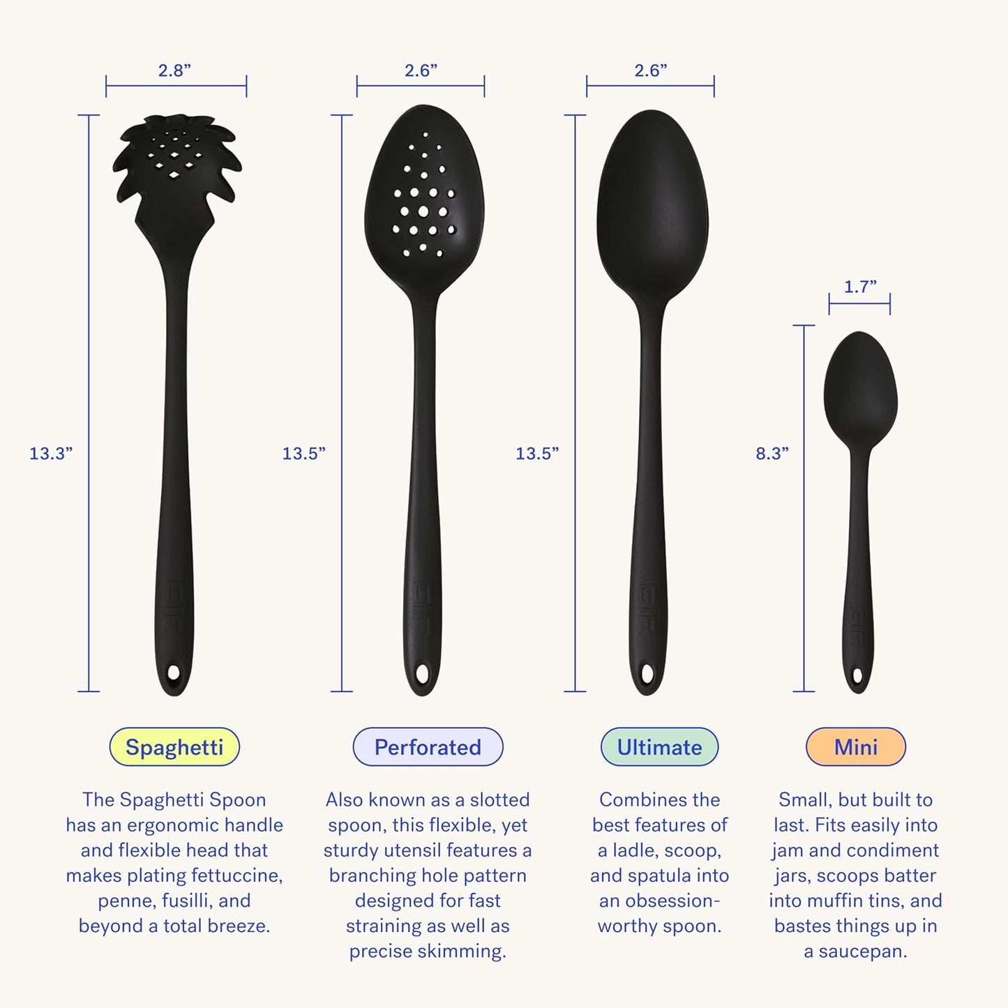 Silicone Pasta & Spaghetti Spoon - 13-In Slate Modern - Heat-Resistant Silicone Ladle & Pasta Fork - Gentle on Nonstick Surfaces