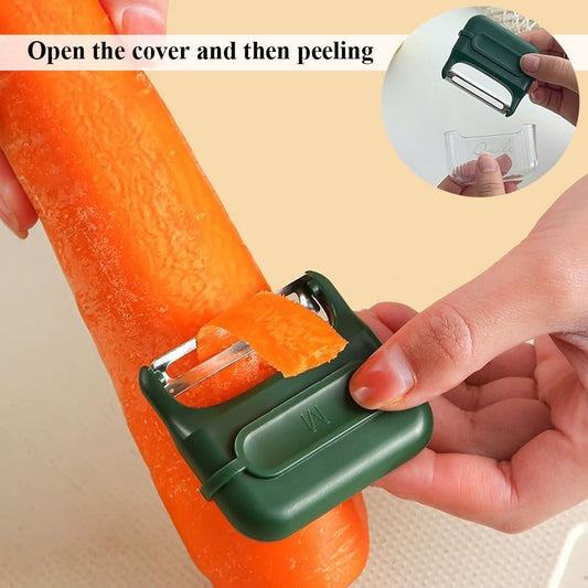 Apple Peelers for Kitchen, Fruits & Vegetables Peelers for Potato, Carrot, Cucumber Peeling, Vegetable Peeler with Cover & Magnet Attachment, Sharp & Safe Blade Kitchen Food Peelers for Easy Peeling