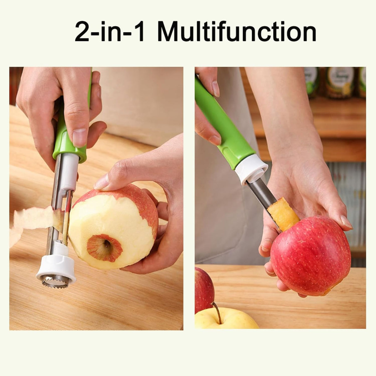 2 in 1 Apple Core Remover and Peeler, Stainless Steel Fruit Corer for Cored Apples, Pears, Bell Pepper and Pineapples, Easy to Use (Red)