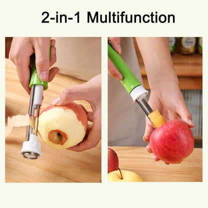 2 in 1 Apple Core Remover and Peeler, Stainless Steel Fruit Corer for Cored Apples, Pears, Bell Pepper and Pineapples, Easy to Use (Red)