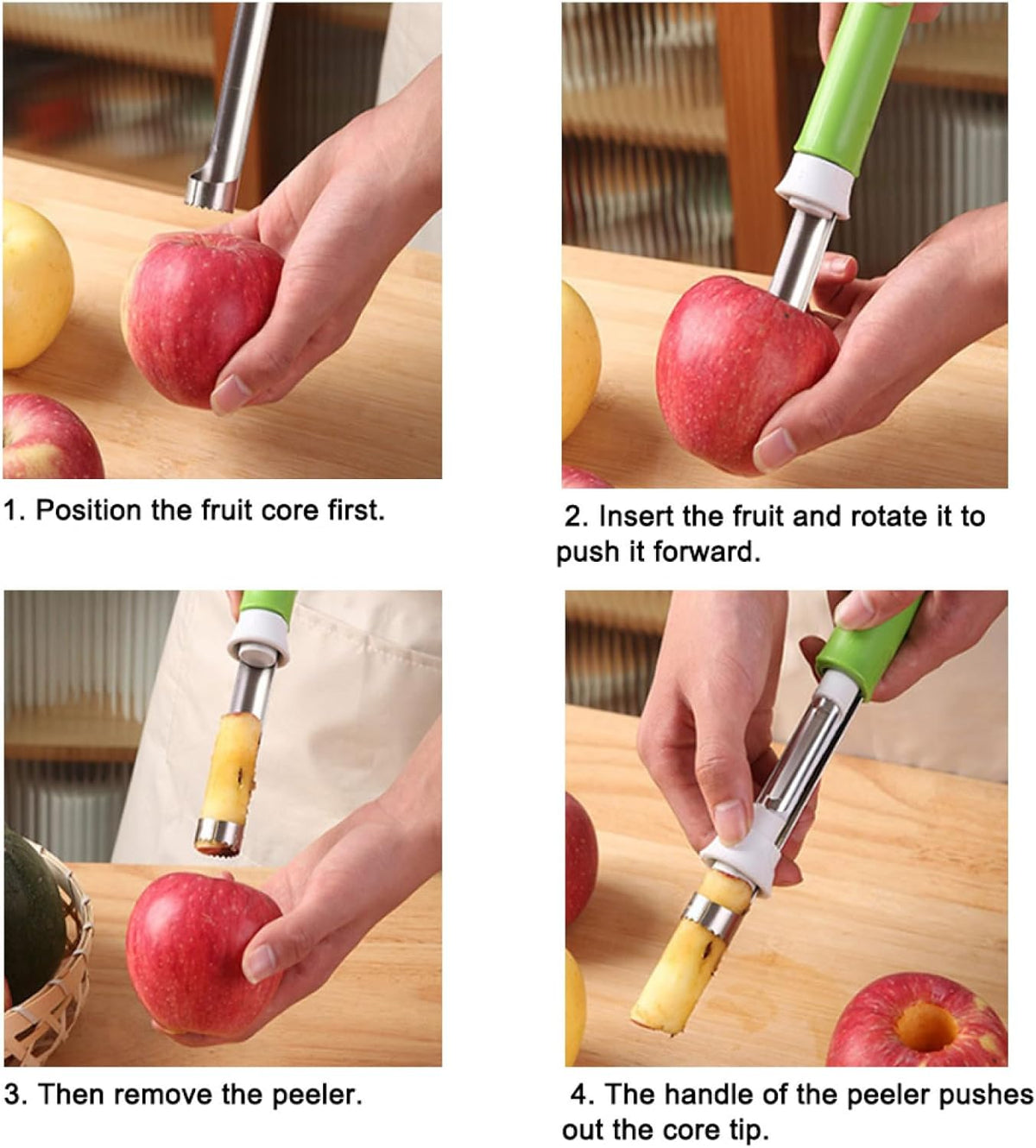 2 in 1 Apple Core Remover and Peeler, Stainless Steel Fruit Corer for Cored Apples, Pears, Bell Pepper and Pineapples, Easy to Use (Red)
