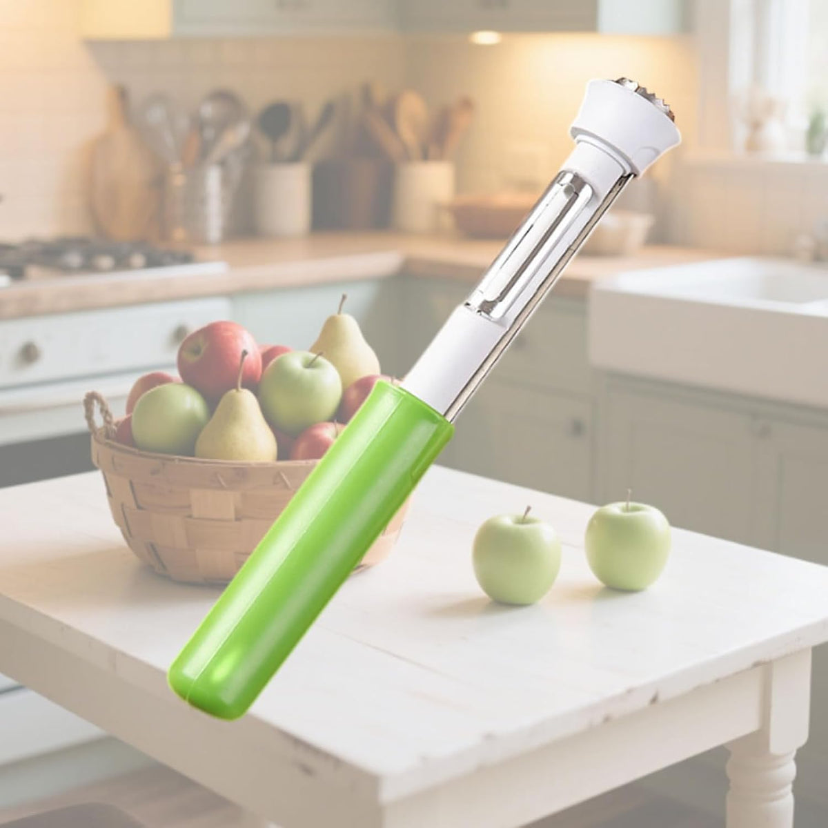 2 in 1 Apple Core Remover and Peeler, Stainless Steel Fruit Corer for Cored Apples, Pears, Bell Pepper and Pineapples, Easy to Use (Red)