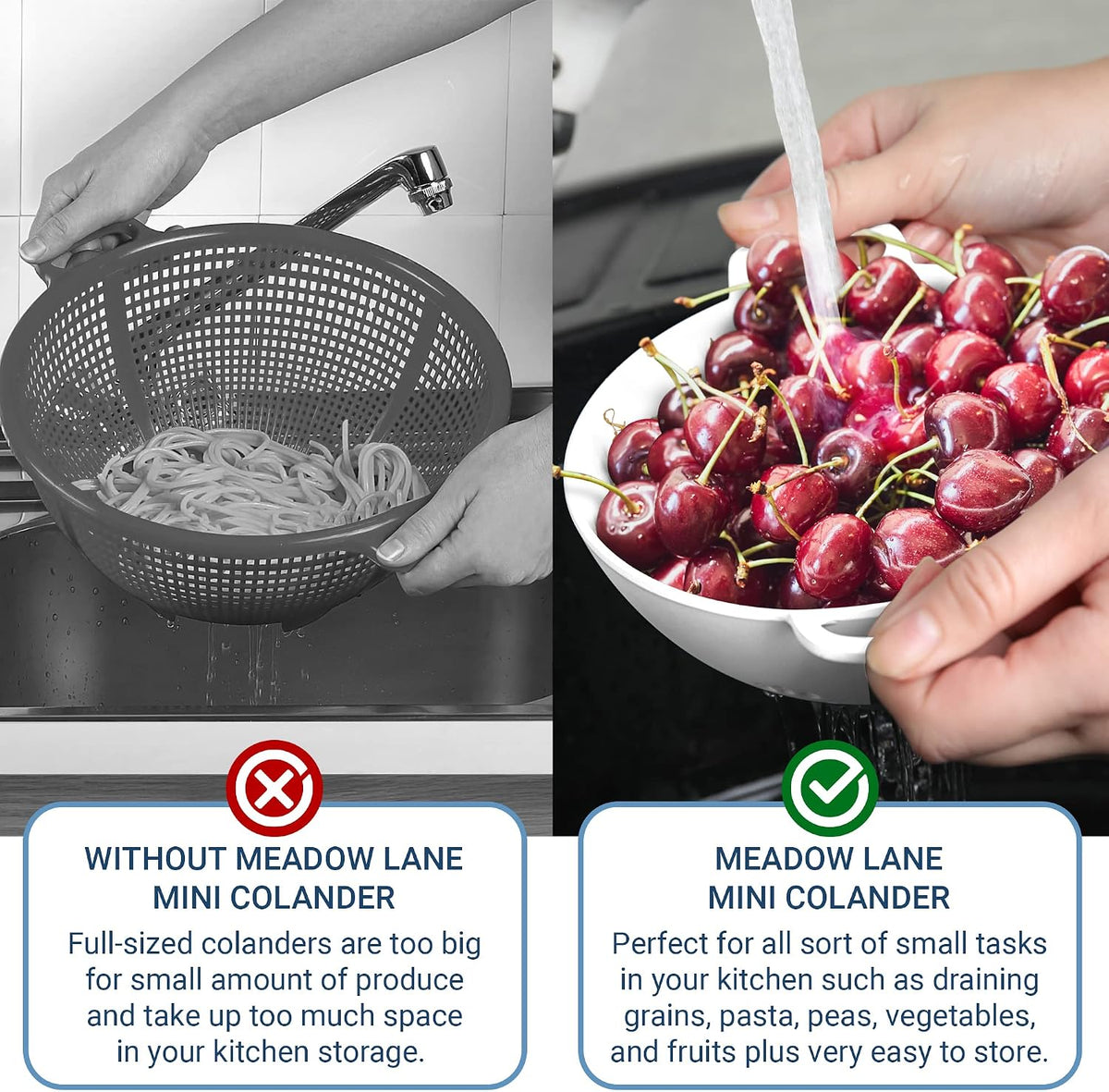 6-Inch Small Colander, 3-Cup Food Strainer, Smooth White