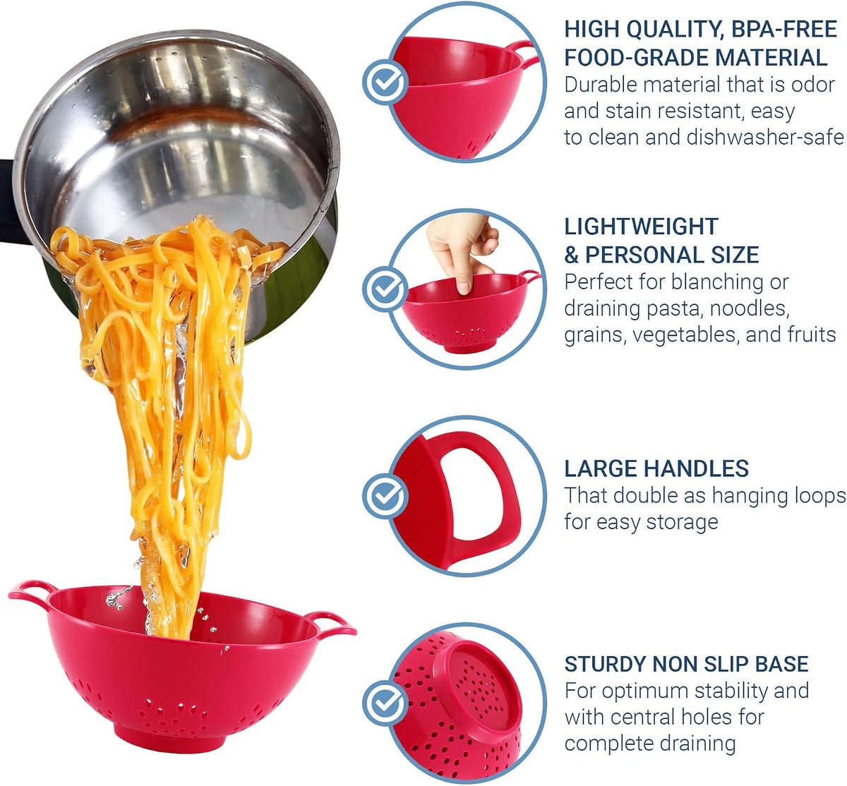 6-Inch Small Colander, 3-Cup Food Strainer, Smooth White
