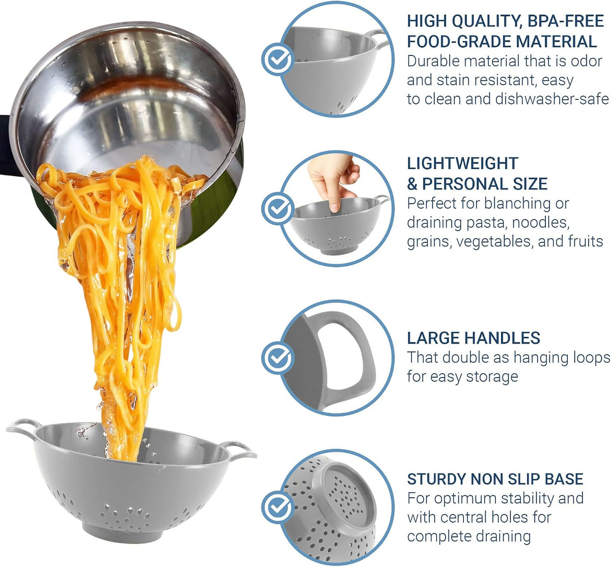 6-Inch Small Colander, 3-Cup Food Strainer, Smooth White