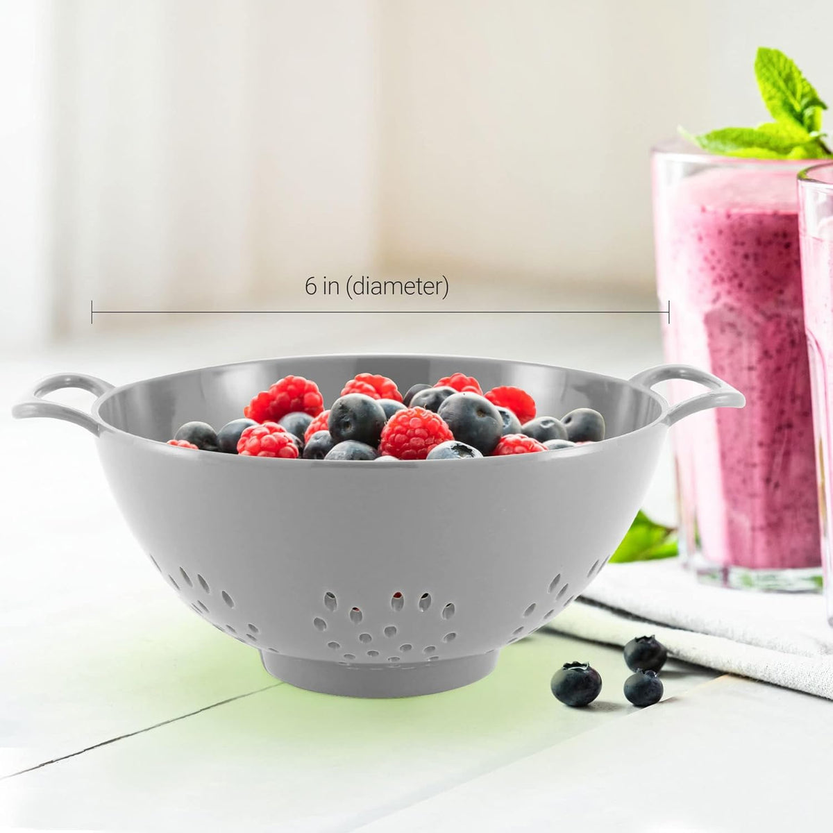 6-Inch Small Colander, 3-Cup Food Strainer, Smooth White