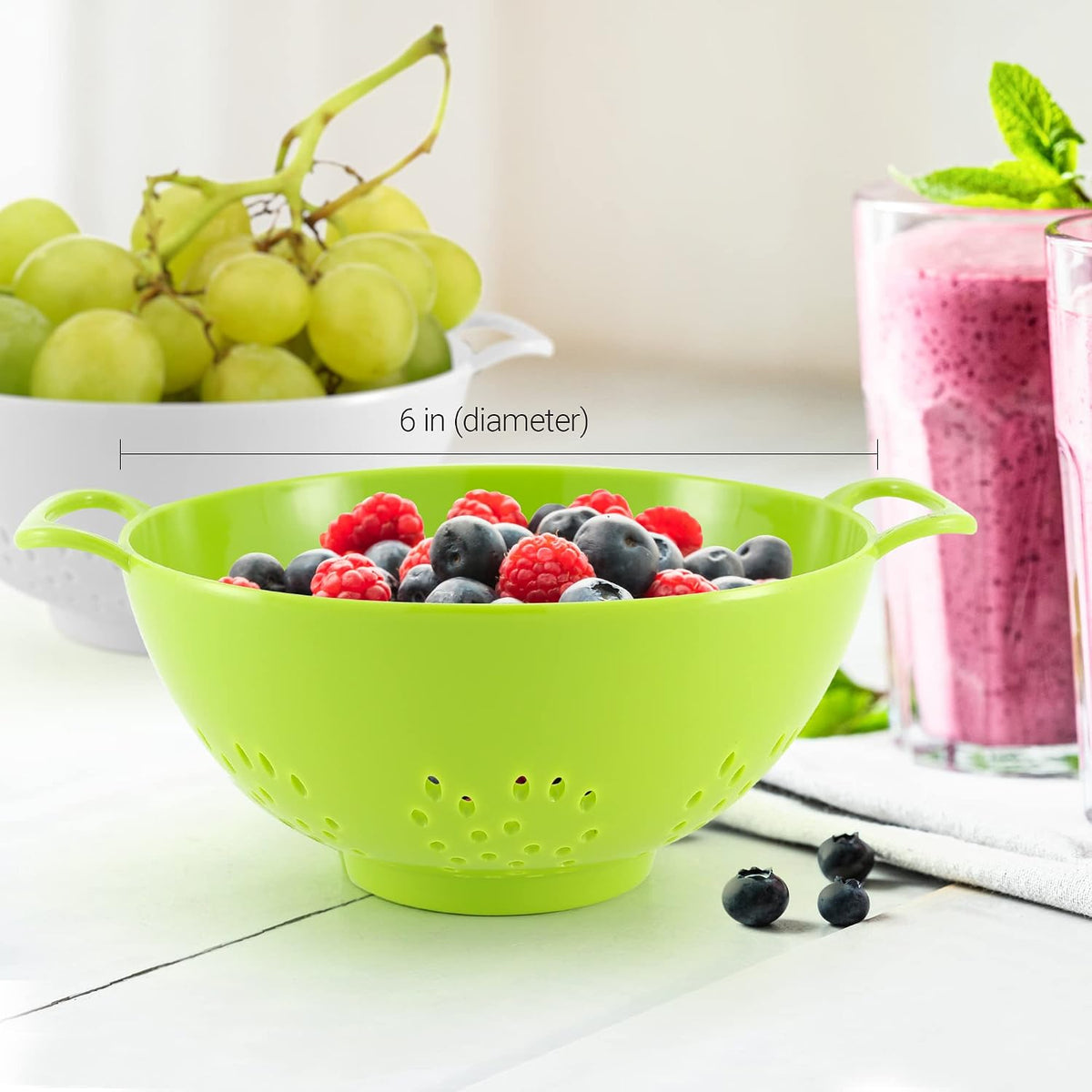 6-Inch Small Colander, 3-Cup Food Strainer, Smooth White