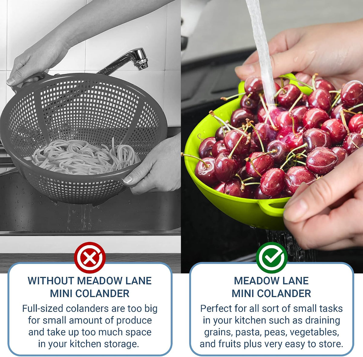 6-Inch Small Colander, 3-Cup Food Strainer, Smooth White