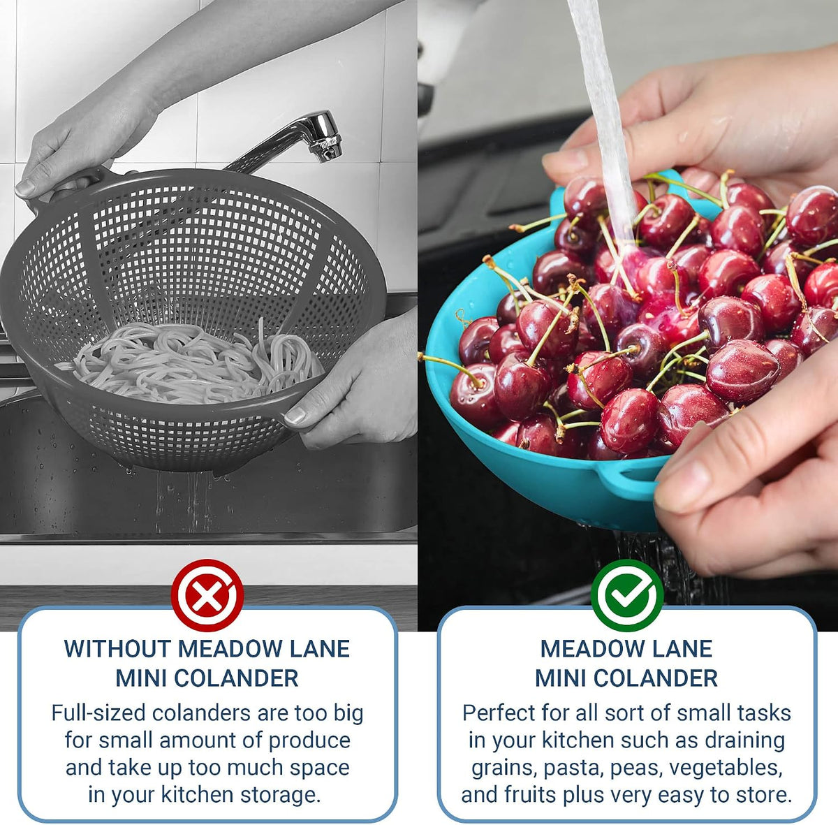 6-Inch Small Colander, 3-Cup Food Strainer, Smooth White