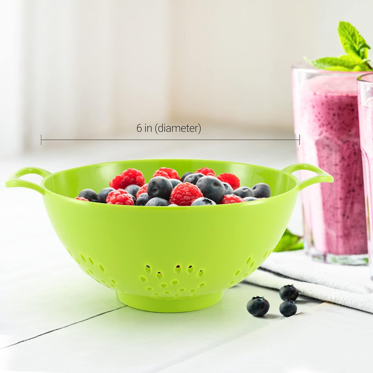 6-Inch Small Colander, 3-Cup Food Strainer, Smooth White