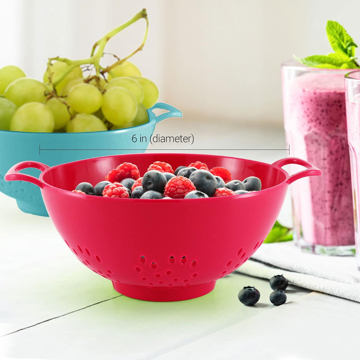 6-Inch Small Colander, 3-Cup Food Strainer, Smooth White